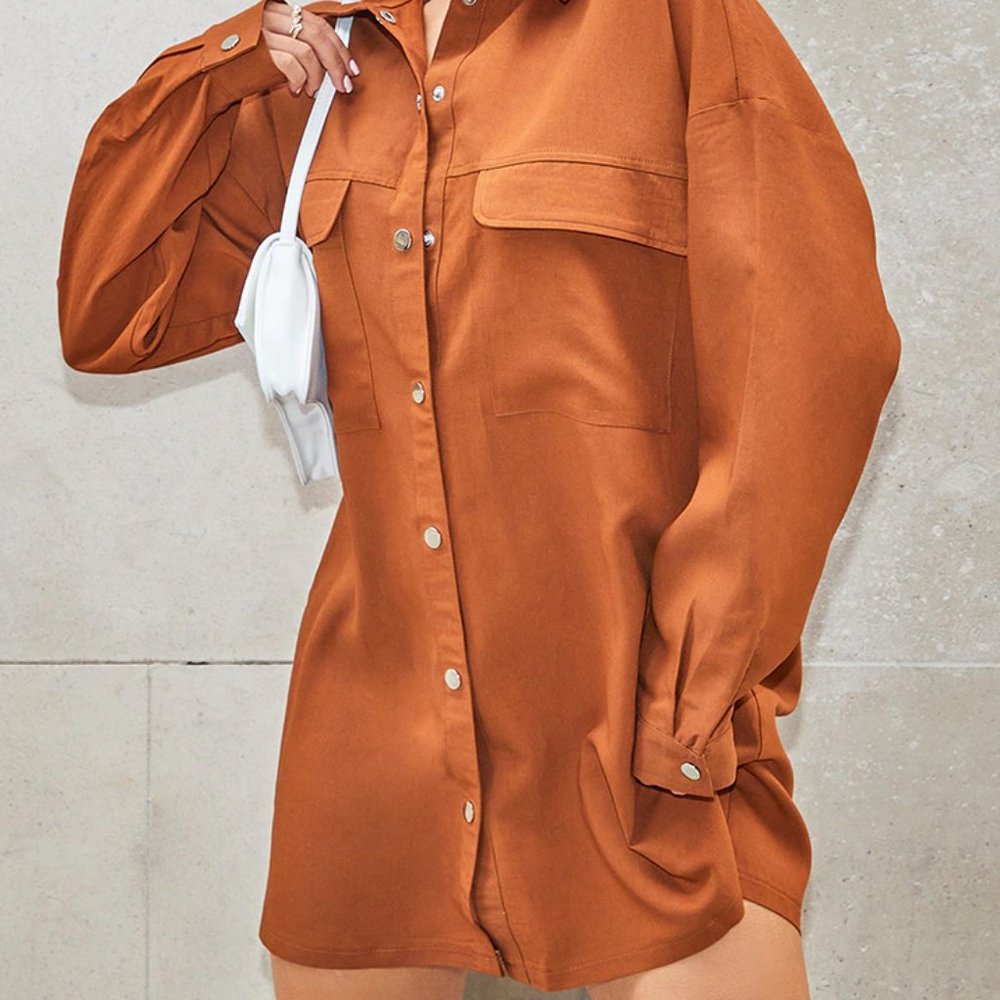 PrettyLittleThing Rust Orange Oversized Shirt Dress